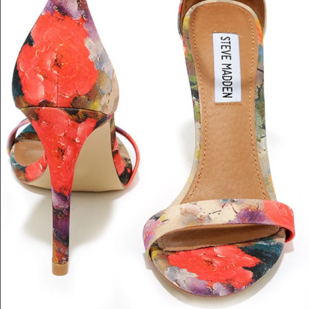 Steve Madden Stecy Floral Coral Ankle Strap Heels